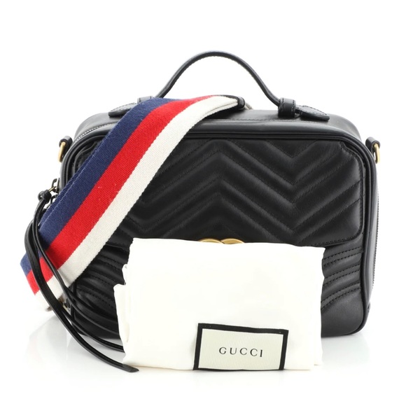 Gucci GG Marmont Zip Around Camera Shoulder Crossbody Black Matelasse Leather - Picture 9 of 11
